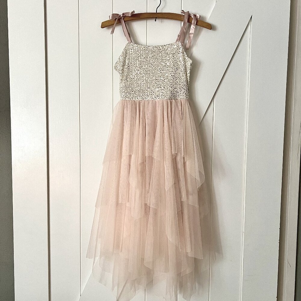 Love, Nickie Lew Fairy Sequin and Tulle Dress in Silver/Blush Size 10